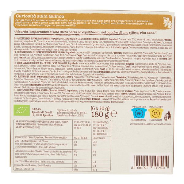 Barrita de Quínoa Rellena de Crema de Cacao sin Gluten Bio Germinal, 180g Embalaje Deteriorado (Cad: 08 02 2025) Discount